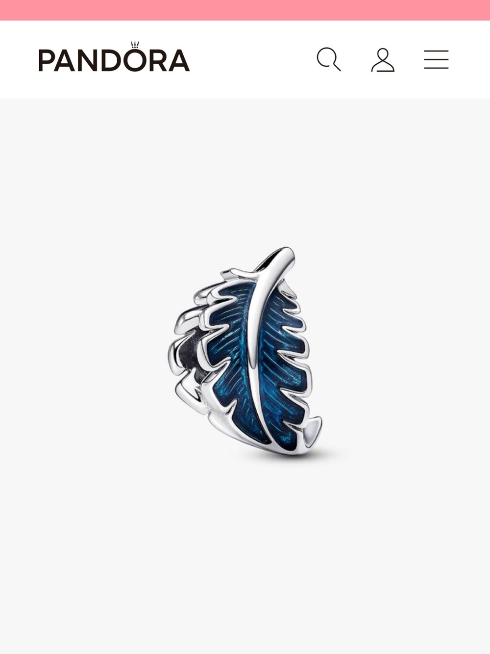 Pandora Blue Curved Feather Charm